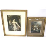 Two pictures: One signed Richard Smythe, lady playing a harp, and a print of Reynolds Angels.