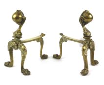 A pair of brass claw and ball fire dogs.