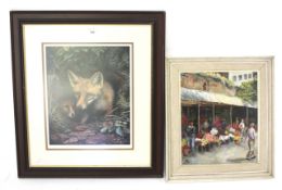 A contemporary oil on board painting and a limited edition print of a fox.