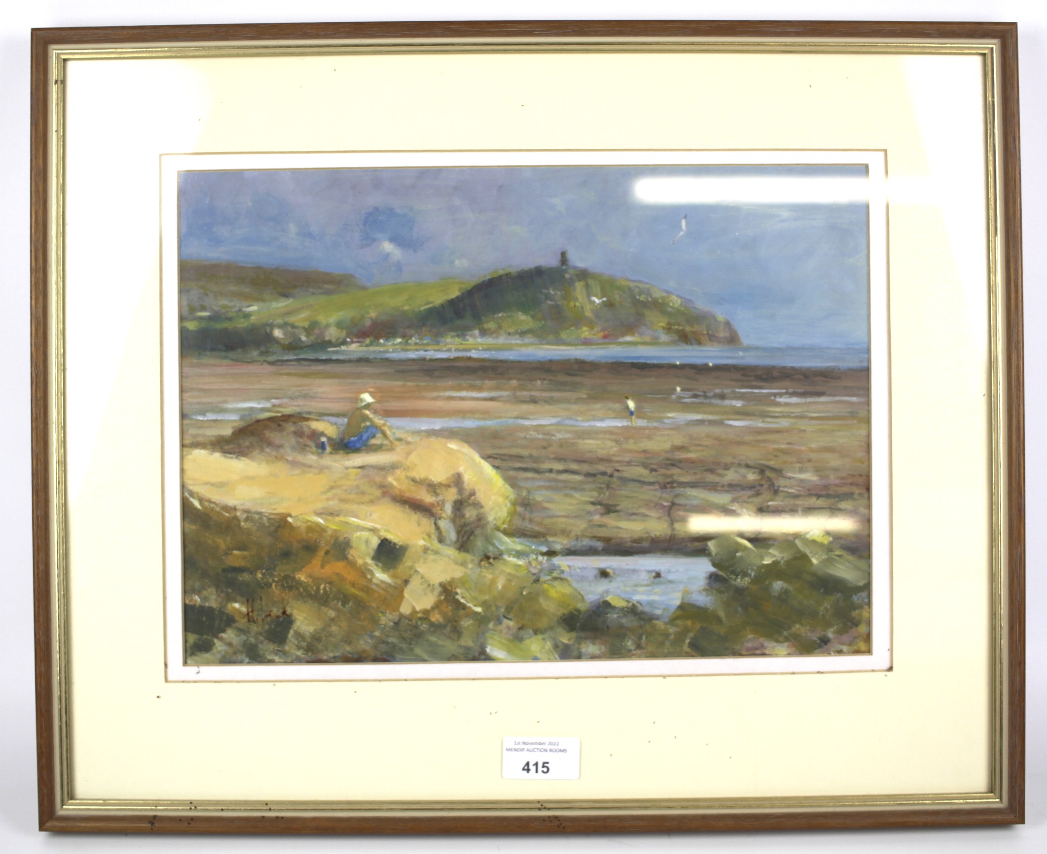 Harry Lock, acrylic, Kimmeridge Bay. Signed lower left, framed and glazed. 50cm x 41cm (incl.