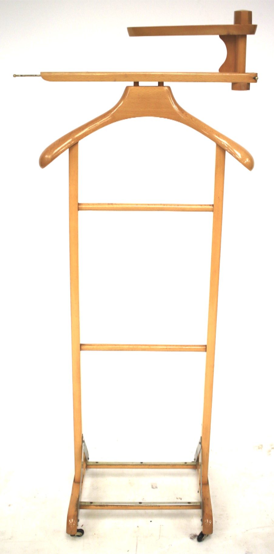 A contemporary wooden gentleman's valet stand.