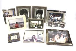 Two silver plated rectangular photograph frames and various others.