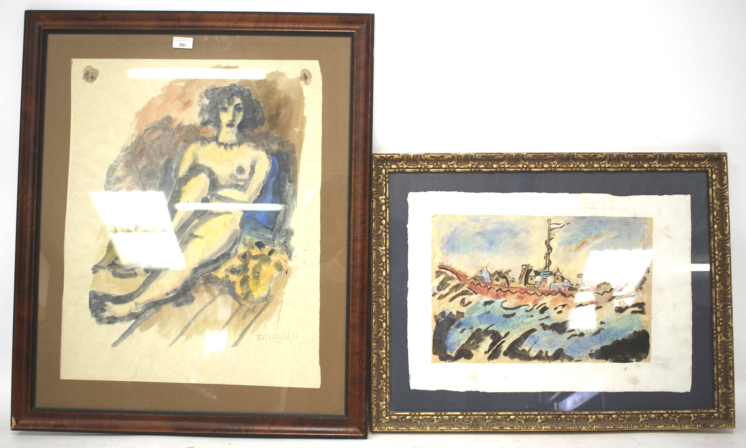 Two watercolours and mixed media pictures by Judy Willoughby.