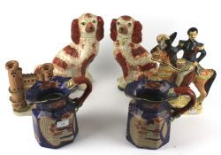 An assortment of Staffordshire ceramics.