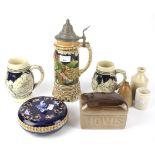 An assortment of Austrian and German tankards and ceramics.