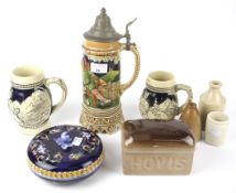 An assortment of Austrian and German tankards and ceramics.