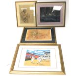 An assortment of pictures and prints. Including a sketch of a gentleman playing a piano, 34.
