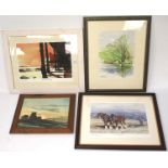 Two Alan Ward signed prints and two watercolours.