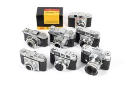 Seven Kodak 35mm cameras. To include a Retina Reflex III with a Schneider-Kreuznach 50mm 1:1.