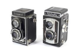 Two 6x6 medium format TLR cameras. To include a Meopta Flexaret with an 80mm 1:3.
