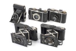 Five 127 film cameras. To include a Contessa Nettel Piccolette 4x6.