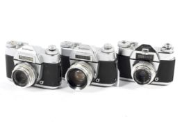 Three Voigtlander Bessamatic 35mm cameras. Two with Color-Skopar X 50mm 1:2.