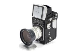 A Fujita Kogaku Haco 66 6x6 medium format SLR camera. With a 52mm 1:3.5 Kaligar H.C. lens.