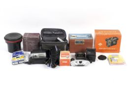 A collection of photographic and dark room equipment and accessories.