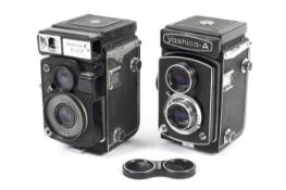 Two Yashica 6x6 medium format TLR cameras. To include a Yashica E Flash with an 80mm 1:3.