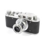 A Zorki 1 35mm rangefinder camera. With a 50mm 1:3.5 lens.