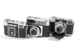Three Zeiss Ikon 35mm cameras. To include two Contessa cameras, each with Zeiss-Opton 45mm 1:2.