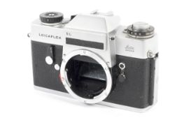 A silver Leica Leicaflex SL 35mm SLR camera body.