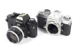 Two Nikon 35mm SLR cameras. To include a Nikon EM with a 35mm 1:2.