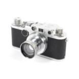 A Leica IIf 35mm rangefinder camera, chrome, 1951. With a 50mm 1:2 Summar lens.