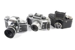 Three Ihagee 35mm SLR cameras. To include an Exakta VX1000 with a 50mm 1:2.