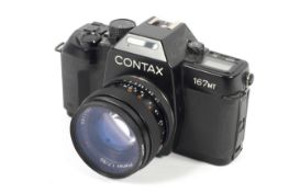 A Contax 167MT 35mm SLR camera. With a Carl Zeiss 50mm 1:1.