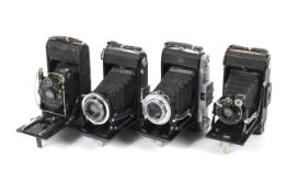 Four Zeiss Ikon 6x9 medium format folding cameras.