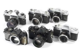 Six 35mm SLR cameras. To include a Chinon CE-3 with a 55mm 1:1.