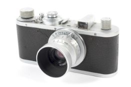 A Leica Standard 35mm rangefinder camera, chrome, 1937,. With a Voigtlander Heliar 50mm 1:3.5 lens.