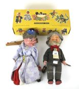 A Pelham Queen puppet and a wind up musical Evergreen doll.