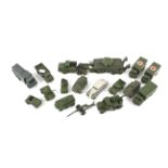 A collection of vintage Dinky diecast military vehicles.