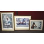 Three equestrian prints, including a signed example.