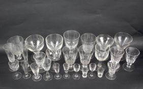 Collection of 19th century and later glassware including rummers, flutes,