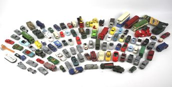 Two boxes of old diecast and plastic models of vehicles.