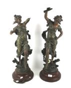A pair of late 19th-early 20th century spelter figures after L.F.Moreau.