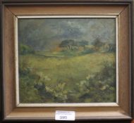 Ruby Herndon (1924|), landscape, oil on board. Signed R.H.