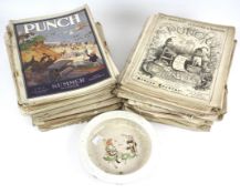 A large quantity of Punch magazines and a Punch ceramic bowl.