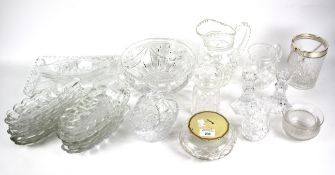 An assortment of mostly pressed glassware.