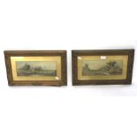 A pair of 19th century gilt framed watercolours. Depicting figures within country house scenes.