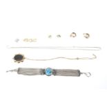 An assortment of jewellery. Including a pair of 9ct gold earrings and necklace, 6.