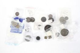 An assortment of antique coins.