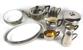 A faux silver ceramic part tea and dinner service.