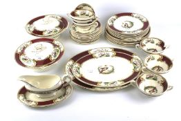 A mid-century Myott ceramic six setting part dinner service, signed A Roberts.