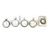 An assortment of five pocket watches.