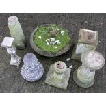An assortment of composite stone garden pedestals.