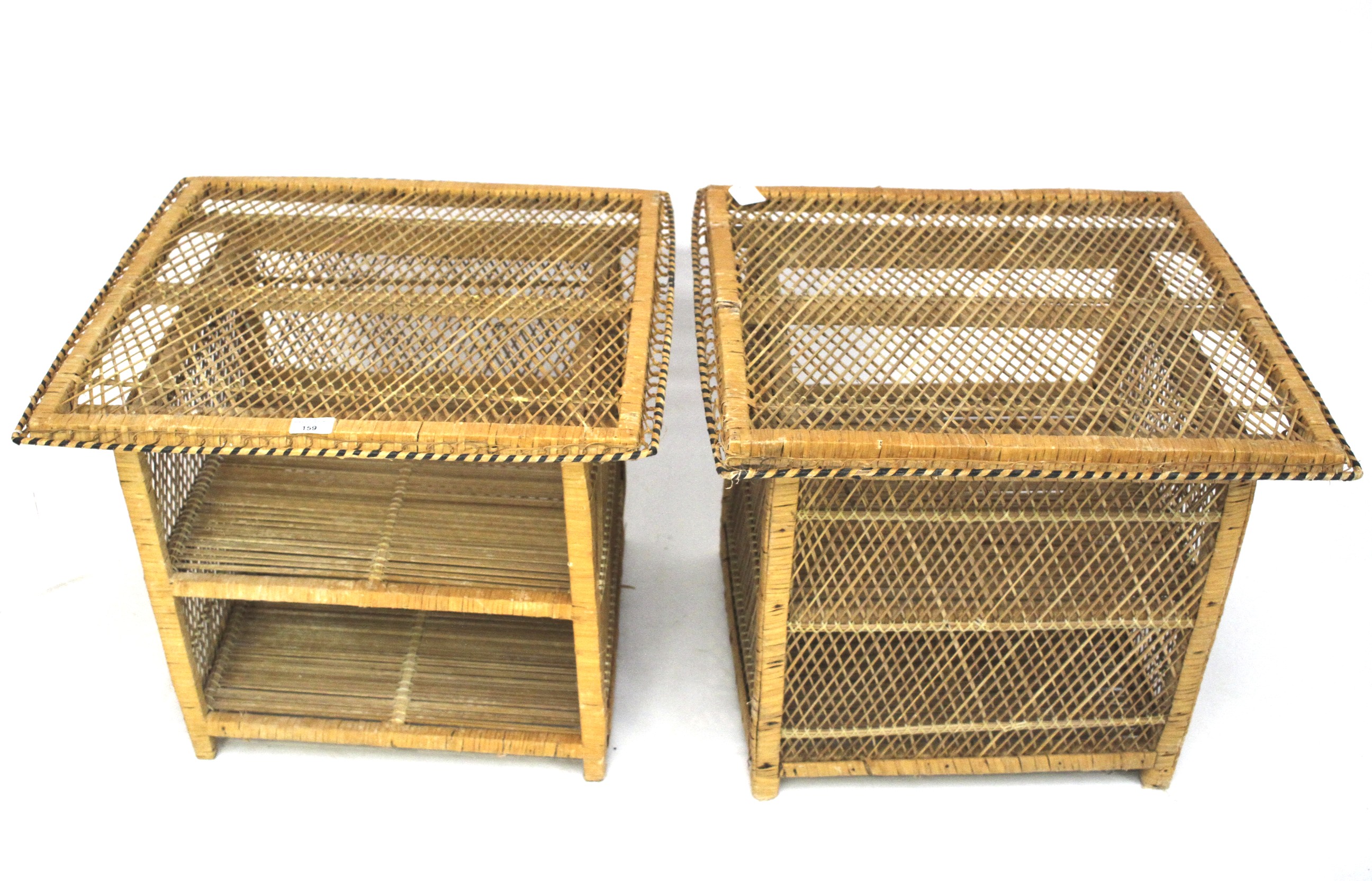 A pair of French 1970s rattan style side tables.