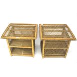 A pair of French 1970s rattan style side tables.