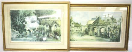 Two large prints after Eric Sturgeon of village scenes.