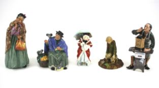 Five Royal Doulton figures.