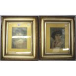 Two framed portraits of ladies in the Romantic style. Oil on canvas on board.
